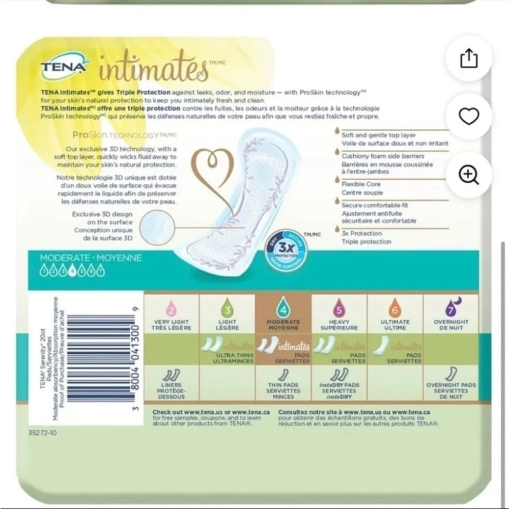 4 Pack🎉 TENA Intimates Moderate Regular Incontinence Pads